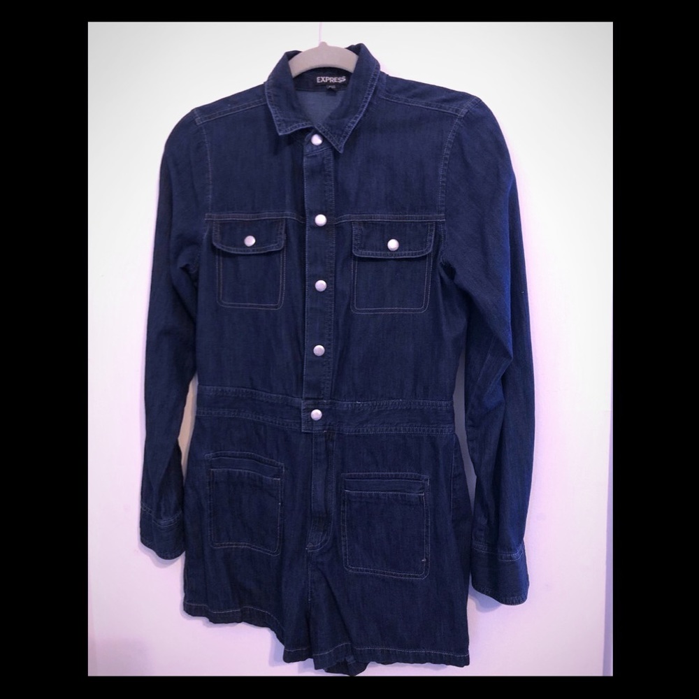 Express blue denim shorts Romper